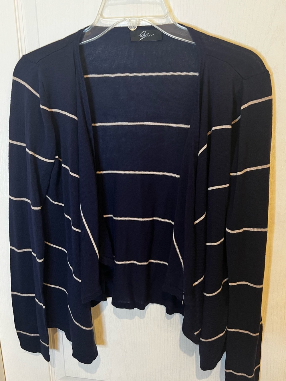 Gibson Navy and Cream Striped Open-Front Cardigan